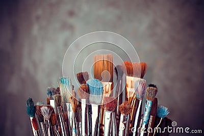 Bunch of artist paintbrushes Stock Photo