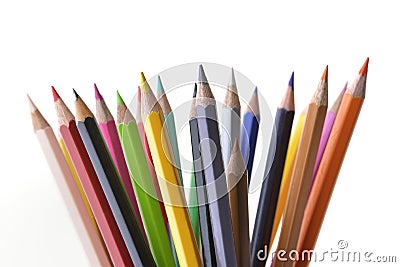 Bunch of Assorted Colored Pencils on White Background Stock Photo