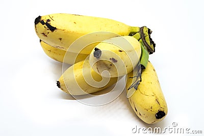 Bunch of baby golden banana on white background. Stock Photo