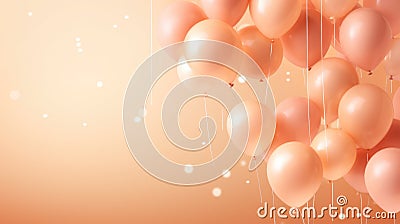 A bunch of balloons floating in the air, peach fuzz, trendy color of the year 2024. Stock Photo