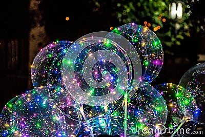 A bunch of balloons with LED lights Stock Photo