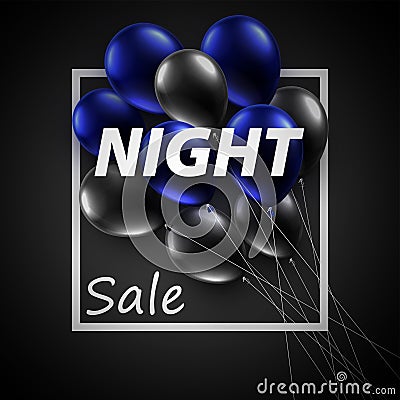 A bunch of balloons with night sale sign Vector Illustration