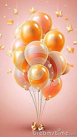 Bunch Of Balloons Peachy Orange Birth Day Celebration Greeting Card Design. Generative AI Stock Photo