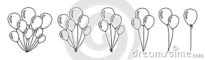 Bunch of balloons set line bunches groups vector Vector Illustration
