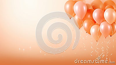 A bunch of balloons in the shape of a heart, peach fuzz, trendy color of the year 2024. Stock Photo