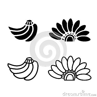 Bunch of bananas icon and logo in silhouette Vector Illustration