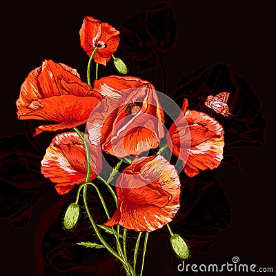 Bunch of Beautiful Red Poppy vector illustration Vector Illustration