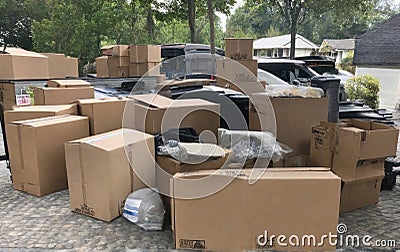 A bunch of boxes and other things ready to move Stock Photo