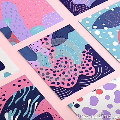 A bunch of cards with different designs on them. Generative AI image. Stock Photo