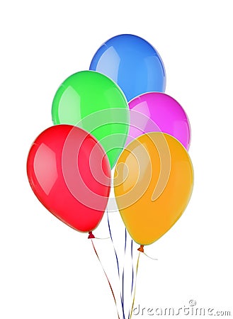 Bunch of colorful flying balloons isolated on white Stock Photo