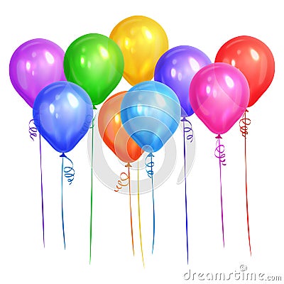 Bunch of colorful helium balloons isolated on white background. Vector Illustration