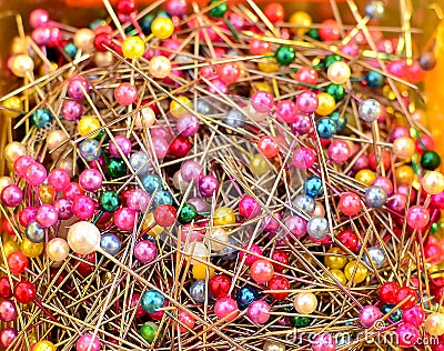 Colorful sewing pins Stock Photo