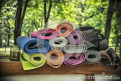 A Bunch of Yoga Mats Stock Photo