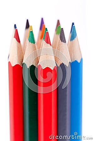 Bunch of colourful pencil crayons on white Stock Photo