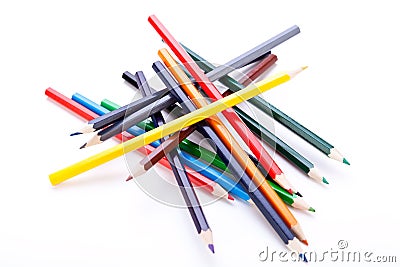 Bunch of colourful pencil crayons on white Stock Photo
