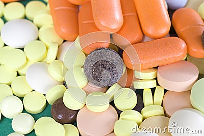 different color unpacked pills Stock Photo