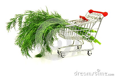 Bunch of dill in metal trolley Stock Photo