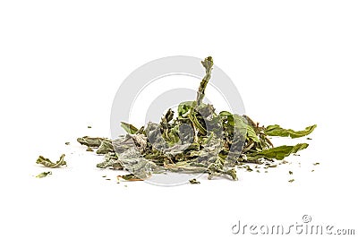 bunch of dryed natural mint leaves isolated on white background Stock Photo