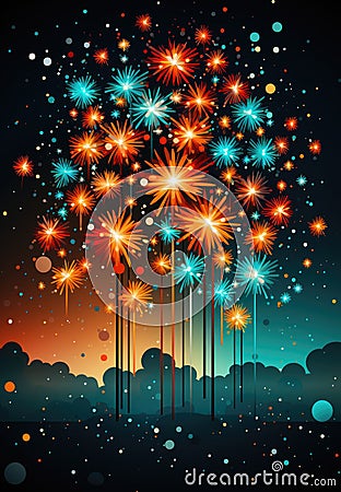 A bunch of fireworks in the night sky. New year celebration. Stock Photo