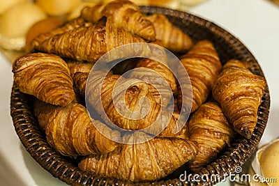 Bunch of fresh bakery croissans. Stock Photo