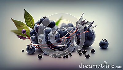 Bunch of Fresh Huckleberry Fruit on White Background AI Generative Stock Photo