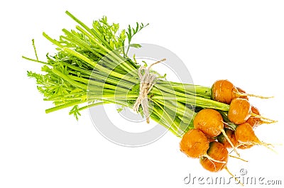 Bunch of fresh round carrots, organic vegetables, vegetarian food Stock Photo