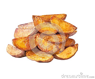 Bunch of fried potato wedges isolated on a white background Stock Photo