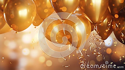 A festive celebration with gold balloons floating in the air Stock Photo