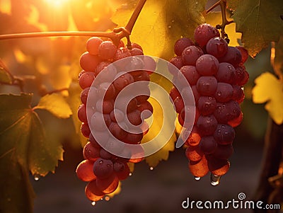 Bunch of grapes in the garden at sunset. Stock Photo