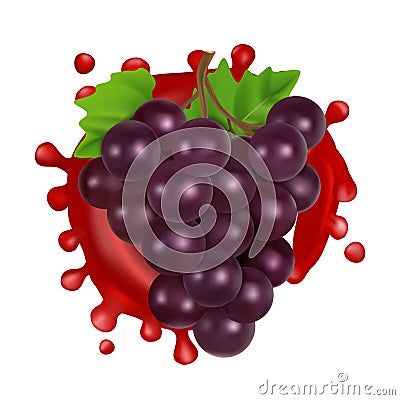 Bunch of grapes with red wine. 3d realistic vector Vector Illustration