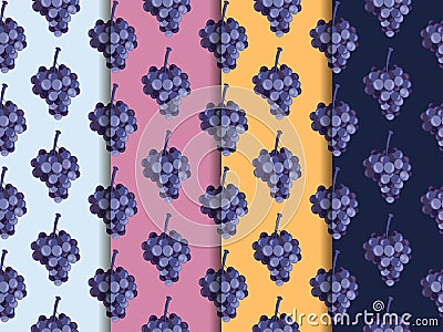 Bunch of grapes. Set of seamless patterns. The pattern for wallpaper, tiles, fabrics, backgrounds. Vector illustration. Vector Illustration