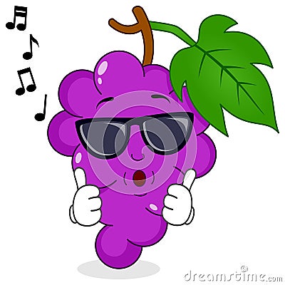 Bunch of Grapes Whistling with Sunglasses Vector Illustration