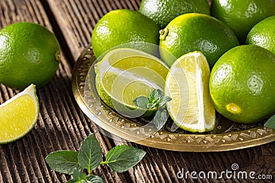 Bunch of green limes. Stock Photo