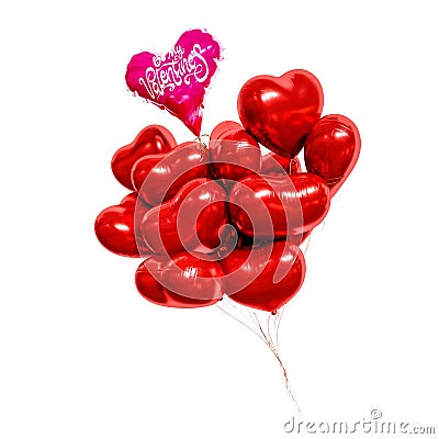 Bunch of Heart-shaped Valentine balloons on white Stock Photo