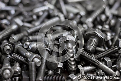 A bunch of hex head bolts, different sizes Stock Photo