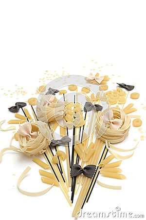 Bunch of macaroni, spaghetti, pastes on a white background Stock Photo