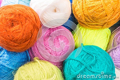 Bunch of multi-colored woolen threads Stock Photo