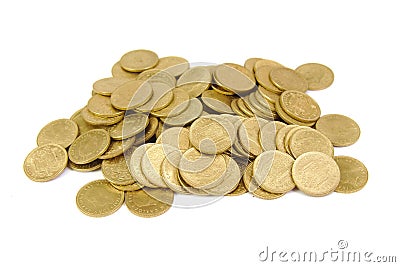 Bunch of old Spanish coins isolated on a white Stock Photo