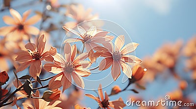 a bunch of orange flowers in front of a blue sky Stock Photo