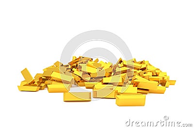 Bunch or pile of gold bars or brick, modern style background or texture. Floating, rendering, concept & template. Stock Photo