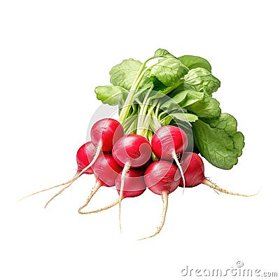 Bunch of radishes with their leaves on a cutout PNG transparent background Stock Photo