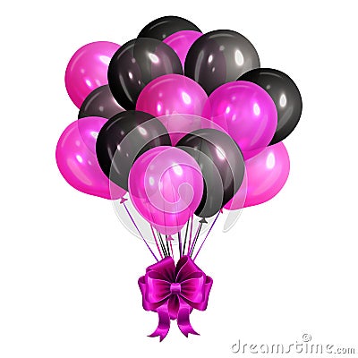 Bunch of realistic black and pink helium balloons Vector Illustration