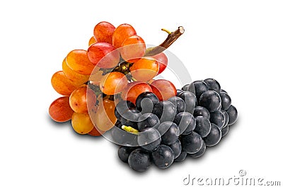Bunch of ripe black grapes and Crimson Seedless red grapes isolated on white background Stock Photo