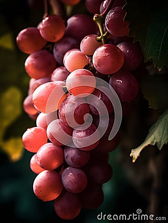 Bunch of ripe juicy grapes on branch in vineyard Stock Photo
