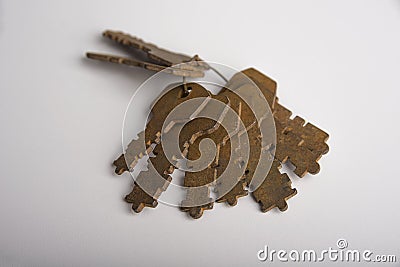 Bunch of rusty padlock keys on a white Stock Photo