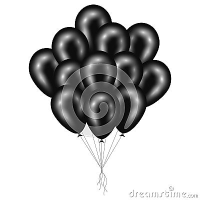 A bunch of shiny black balloons isolated on white background. Vector Vector Illustration