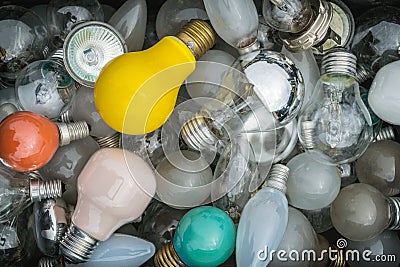 Bunch of various used light bulbs Stock Photo