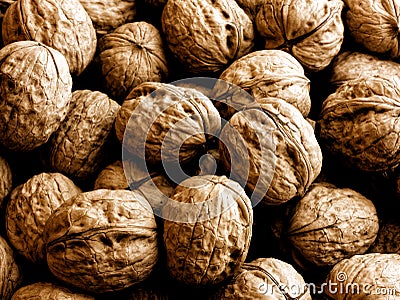 Bunch walnuts closeup Stock Photo