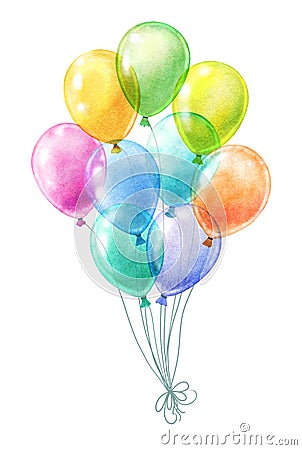 Bunch of watercolor balloons on white. various colors transparent balloons Stock Photo