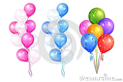 Bunches of colorful helium balloons isolated on white background Vector Illustration
